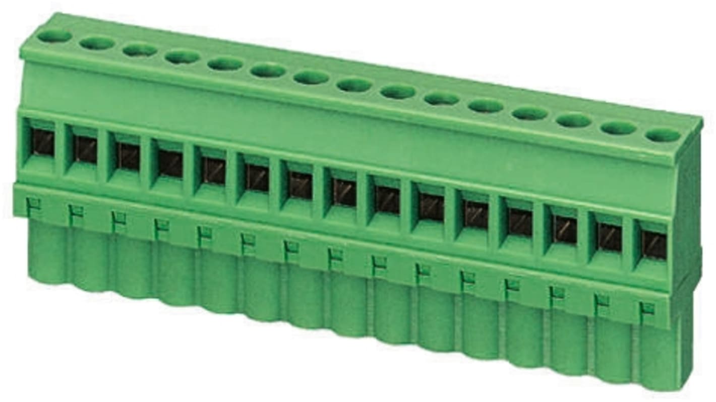 Bloque de terminal PCB Hembra Phoenix Contact de 12 vías, paso 5.08mm, 12A, de color Verde, montaje de cable,