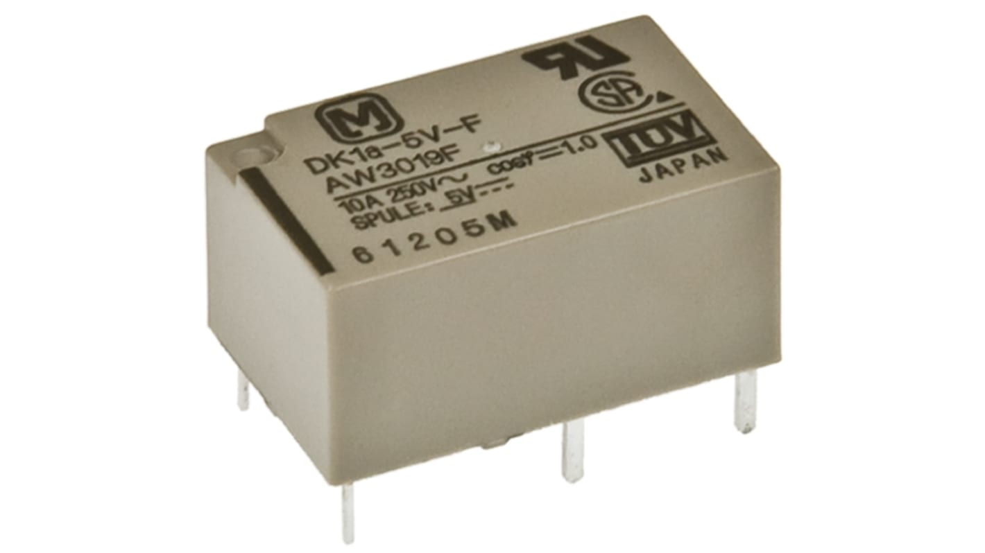 Panasonic PCB Mount Latching Power Relay, 5V dc Coil, 8A Switching Current, DPST