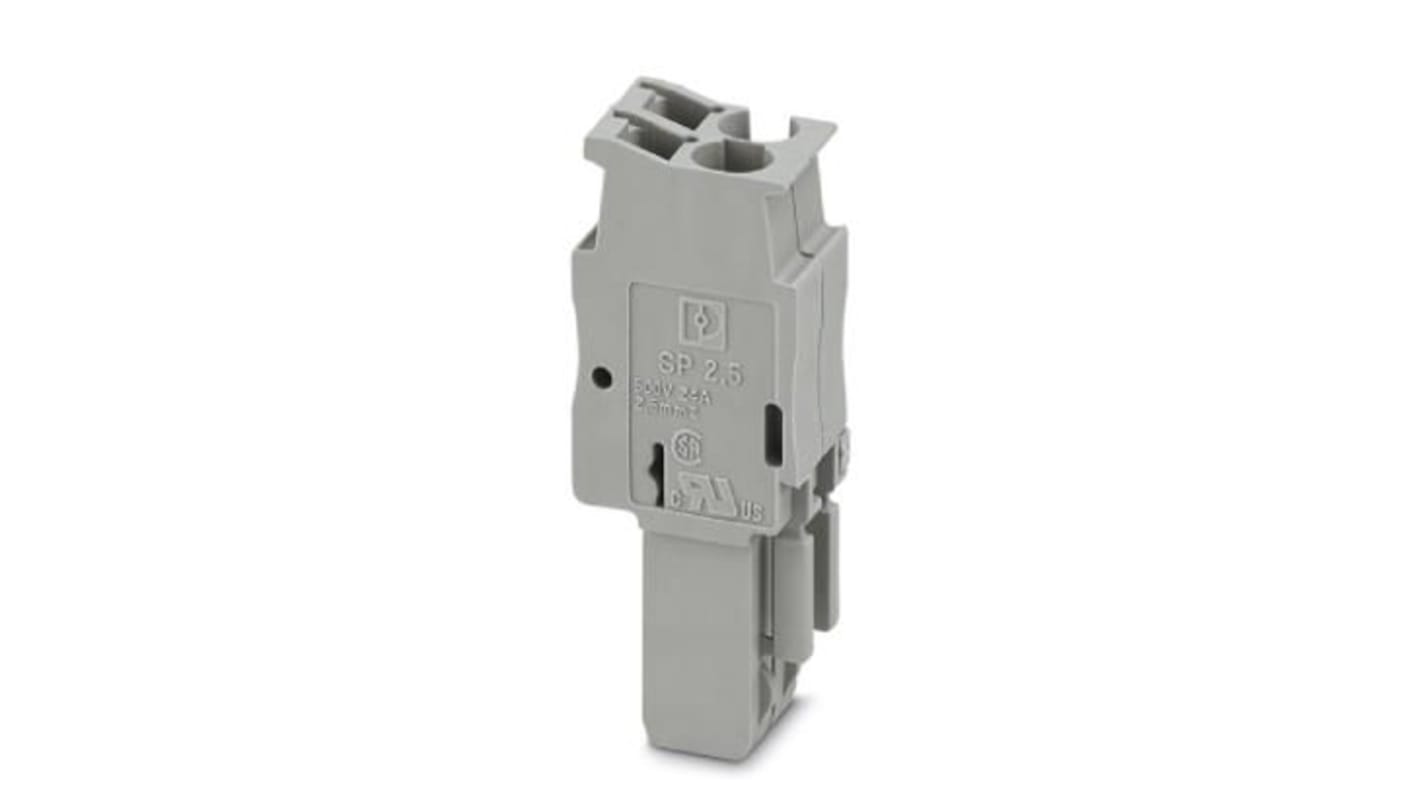 Phoenix Contact SP 2.5/2 Series Grey DIN Rail Terminal Block, Single-Level, Spring Clamp Termination