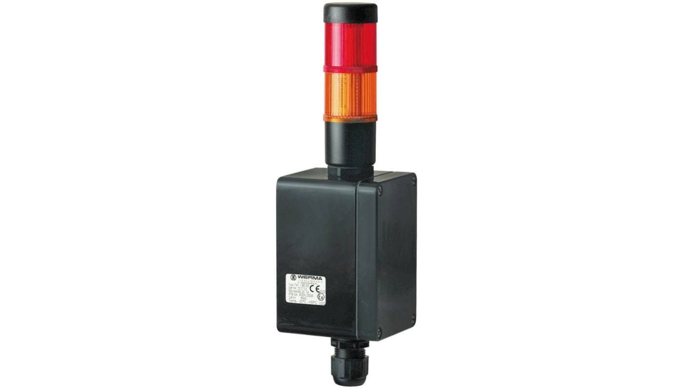 Columna de señalización Werma Ex, LED, con 2 elementos Rojo/Ámbar, 24 Vdc