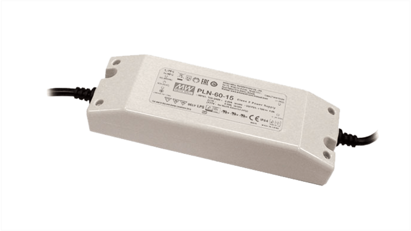 MEAN WELL LED Driver, 24V Output, 60W Output, 2.5A Output, Constant Voltage