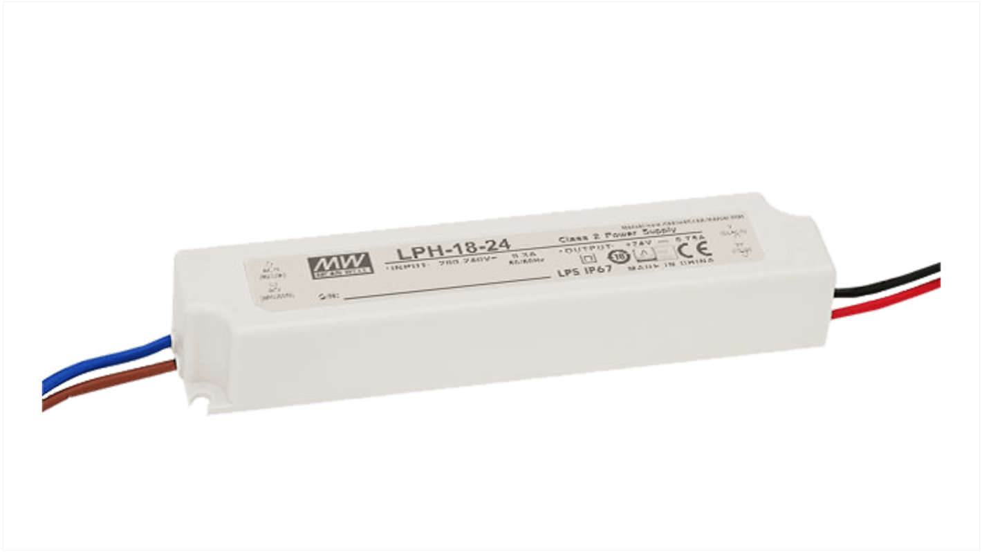 MEAN WELL LED Driver, 36V Output, 18W Output, 0 → 500mA Output, Constant Voltage