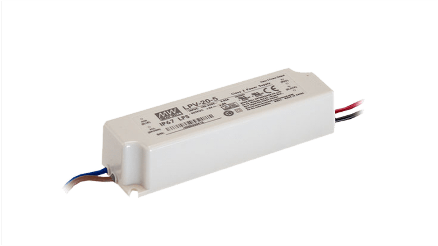 MEAN WELL LED Driver, 5V Output, 15W Output, 3A Output, Constant Voltage