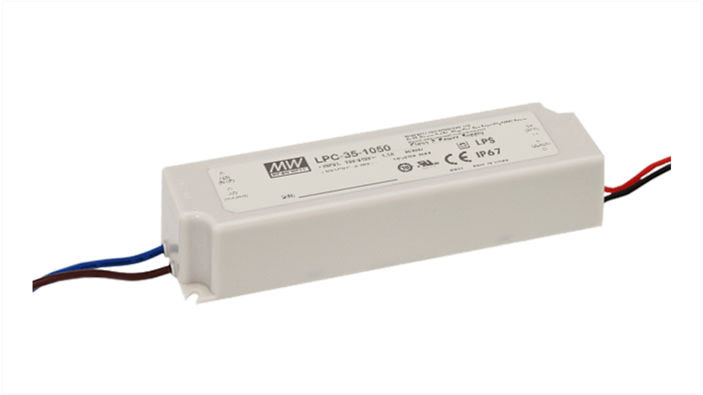 MEAN WELL LED Driver, 9 → 24V Output, 33.6W Output, 1.4A Output, Constant Current