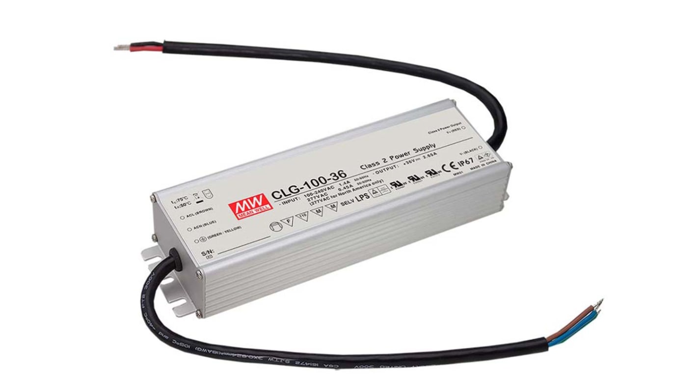 Driver LED tensión constante Mean Well, IN: 127 → 417 V dc, 90 → 295 V ac, OUT: 15V, 5A, 75W, IP67