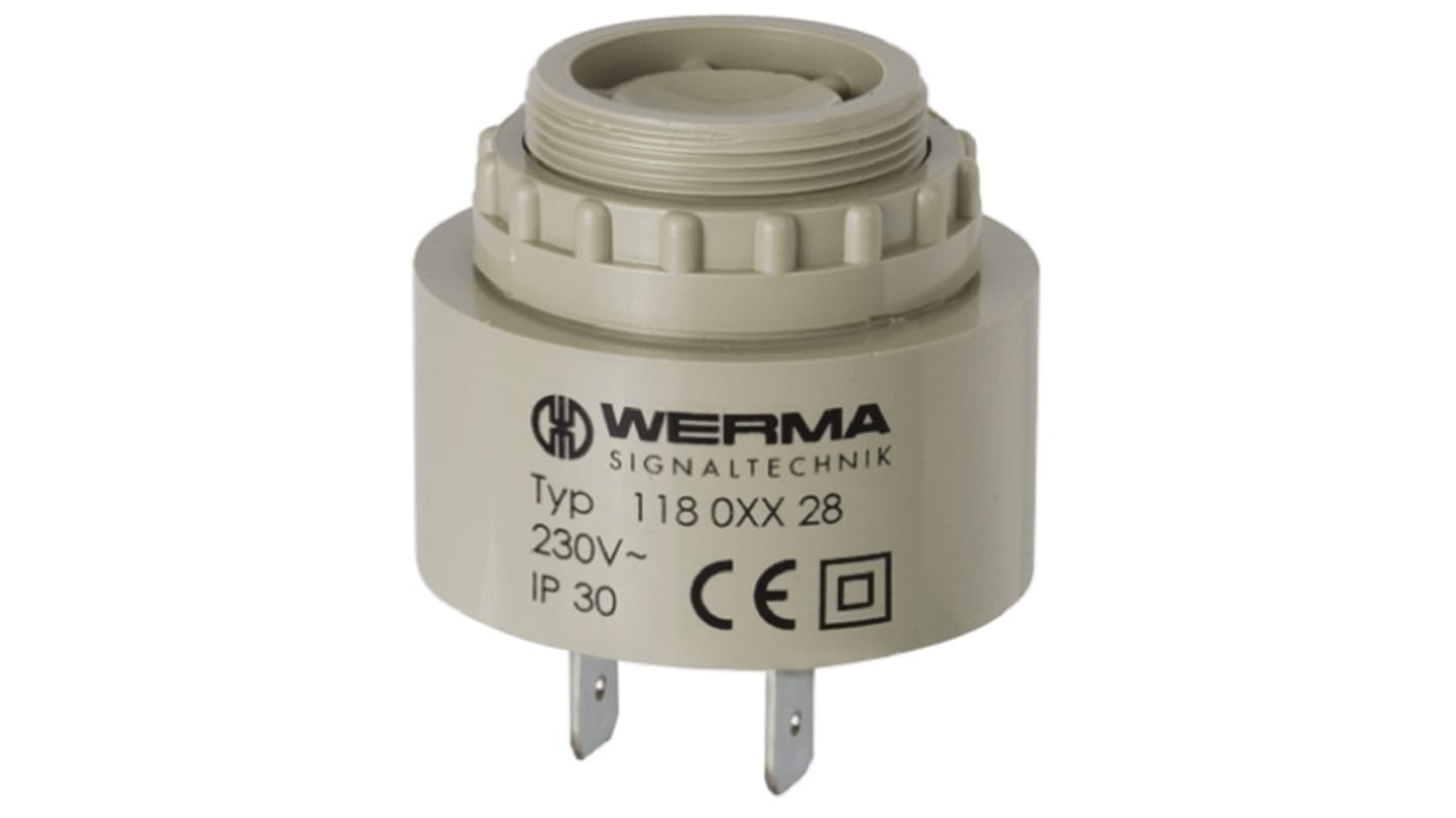 Werma Piezo Buzzer Dauerton, 90dB, Frontplattenmontage→230V ac, Intern, ø 43mm, 43 x 38mm