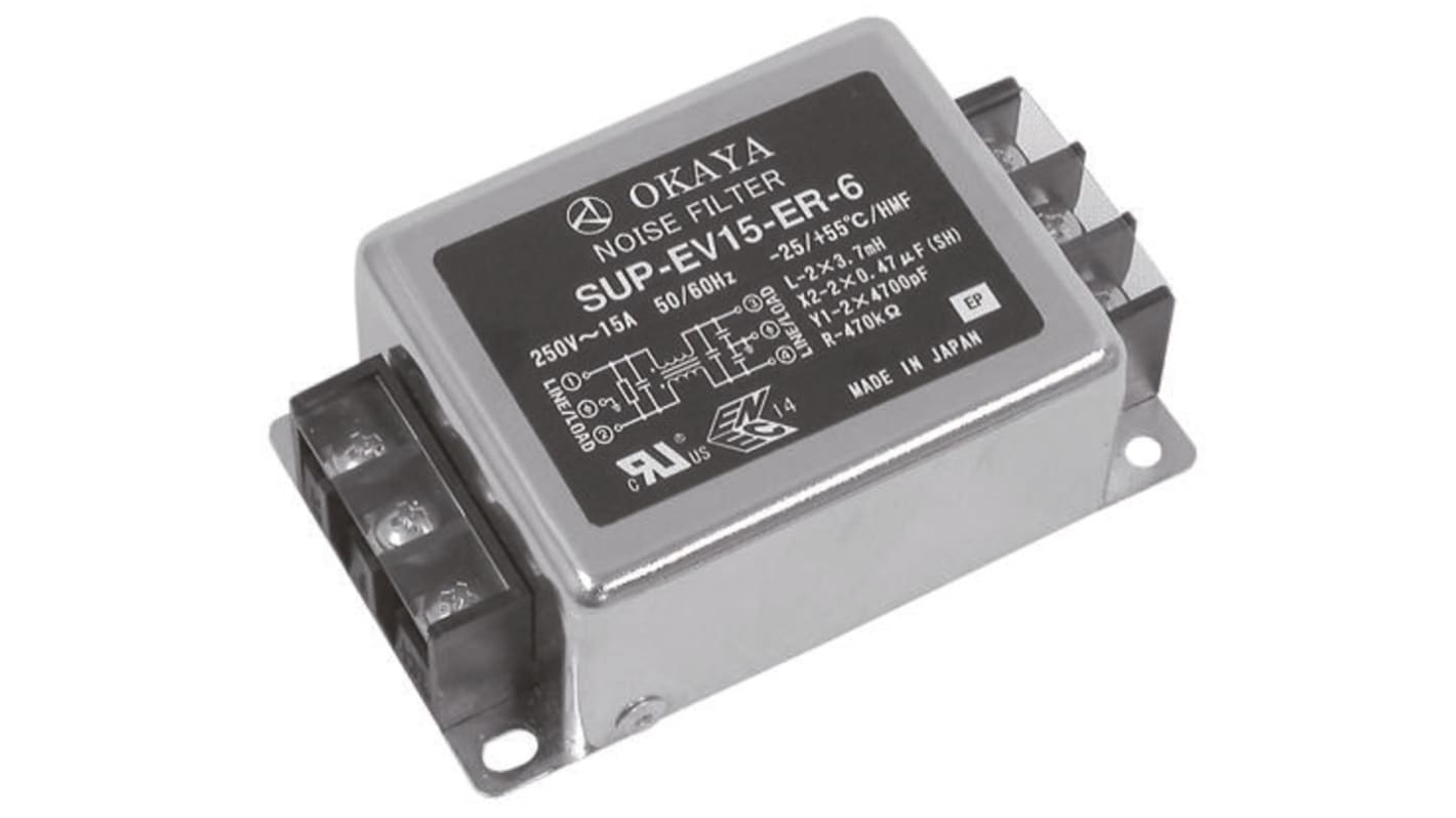 Okaya SUP-EV Entstörfilter, 250 V ac, 5A, Flanschmontage, Flachstecker 1 mA