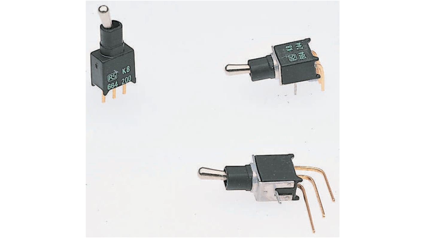 APEM Toggle Switch, PCB Mount, (On)-Off-(On), SPST, Through Hole Terminal