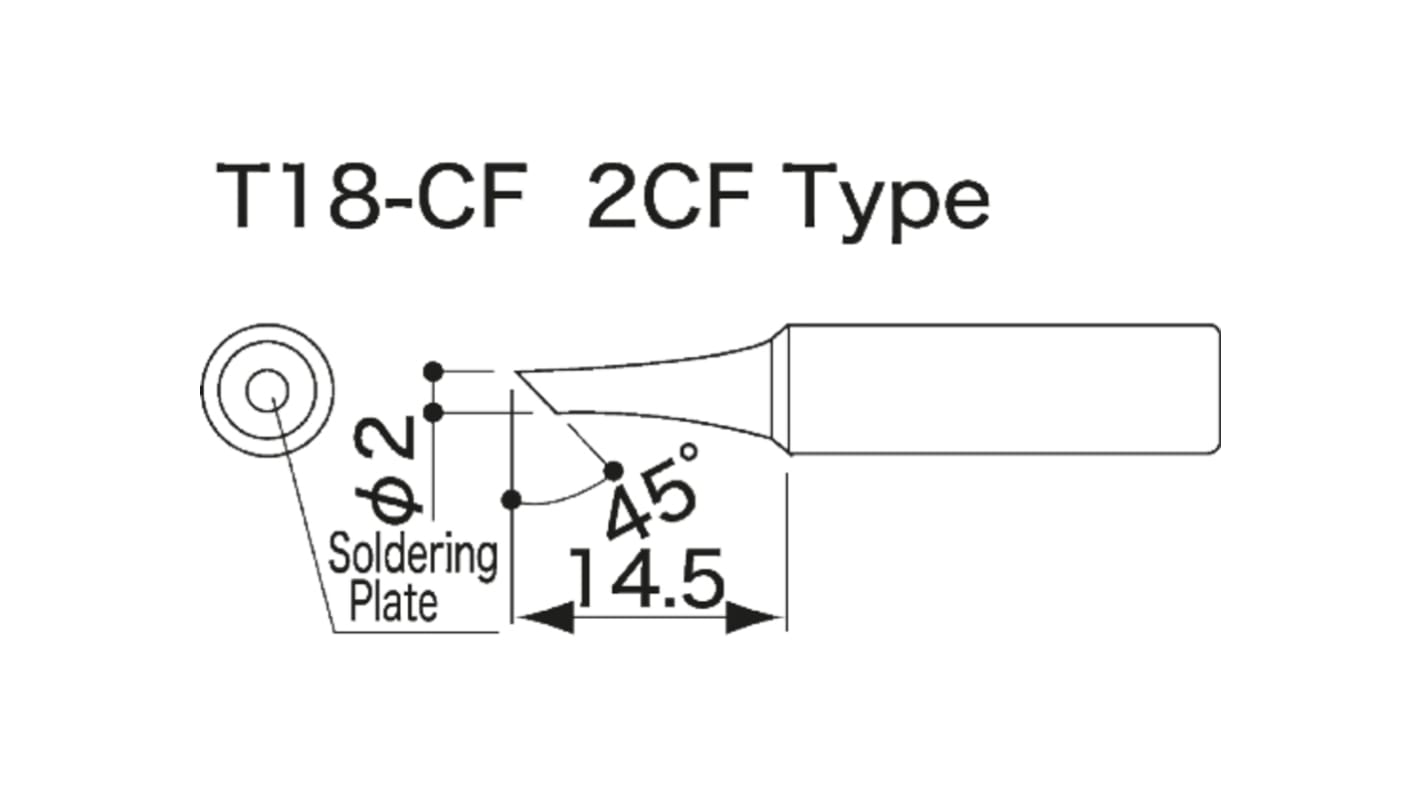 ハッコー はんだごて交換コテ先 T18シリーズ2 mm, 斜めカット形状T18-CF2