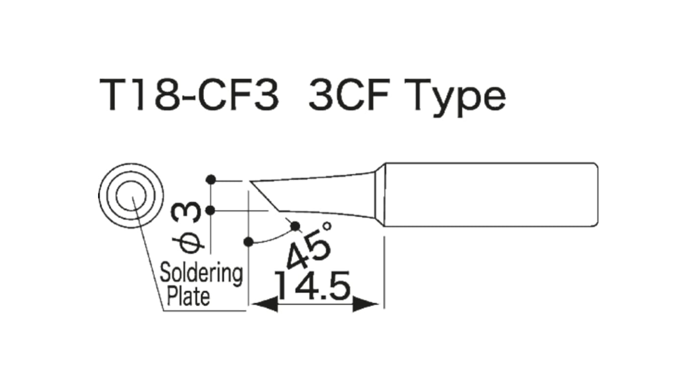 ハッコー はんだごて交換コテ先 T18シリーズ3 mm, 斜めカット形状T18-CF3