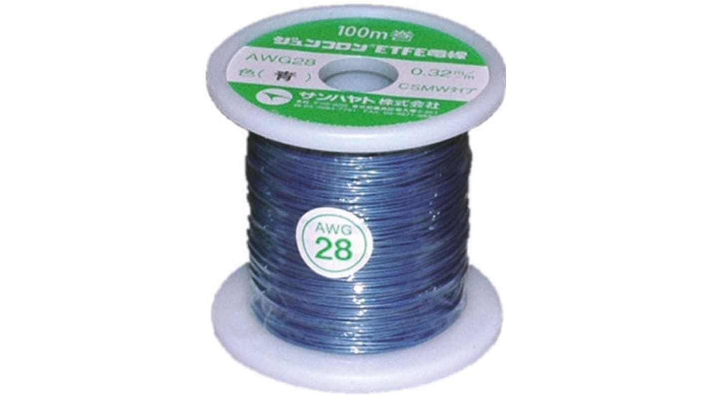 Sunhayato JUNFLON Series Blue 0.08 mm² Hook Up Wire, 28 AWG, 100m, ETFE Insulation