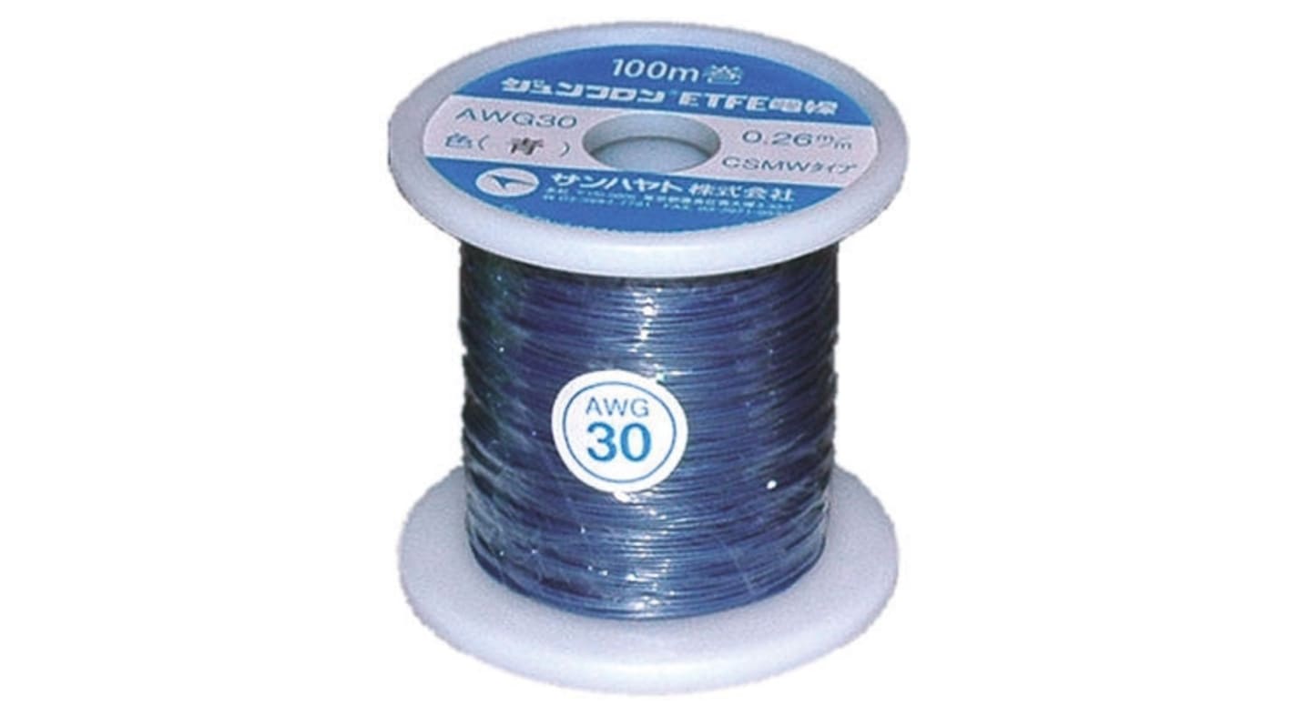 Sunhayato JUNFLON Series Blue 0.05 mm² Hook Up Wire, 30 AWG, 100m, ETFE Insulation