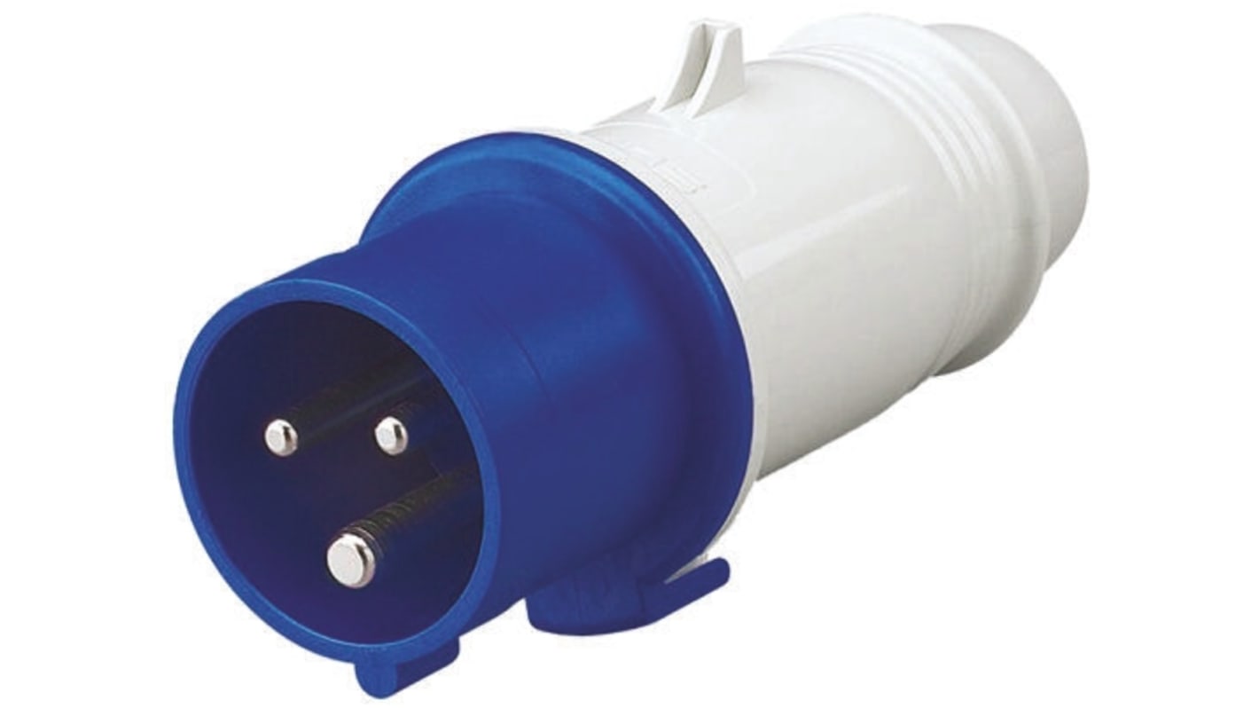 RS PRO IP44 Blue Cable Mount 2P+E Industrial Power Plug, Rated At 16A, 200 → 250 V