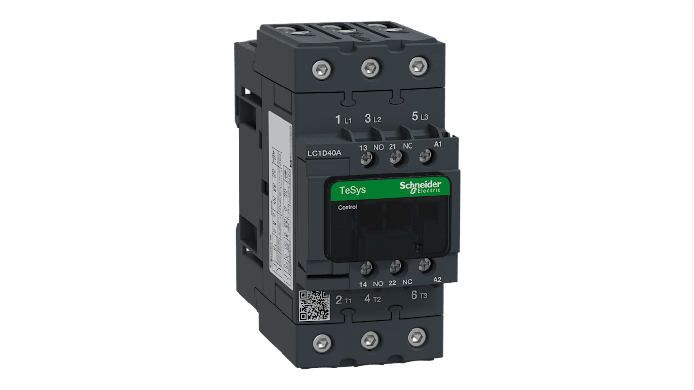 Schneider Electric LC1D Series Contactor, 24 V ac Coil, 3-Pole, 40 A, 18.5 kW, 3NO, 690 V ac