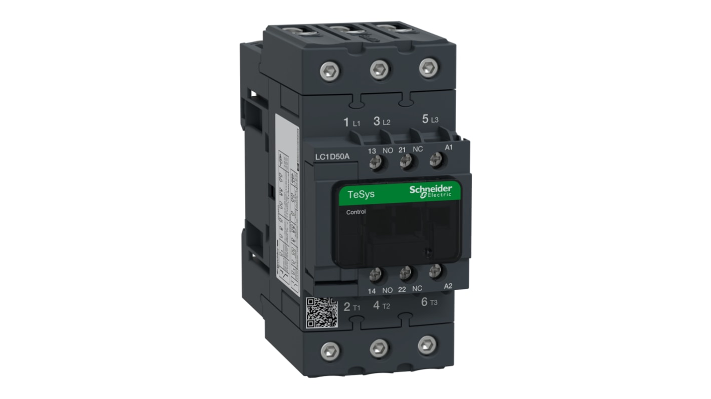 Schneider Electric LC1D Series Contactor, 24 V ac Coil, 3-Pole, 50 A, 22 kW, 3NO, 690 V ac