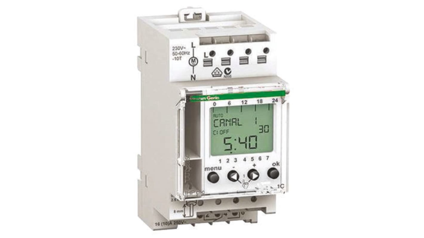 Interrupteur horaire pour rail DIN Schneider Electric, 230 V c.a. 1 canal