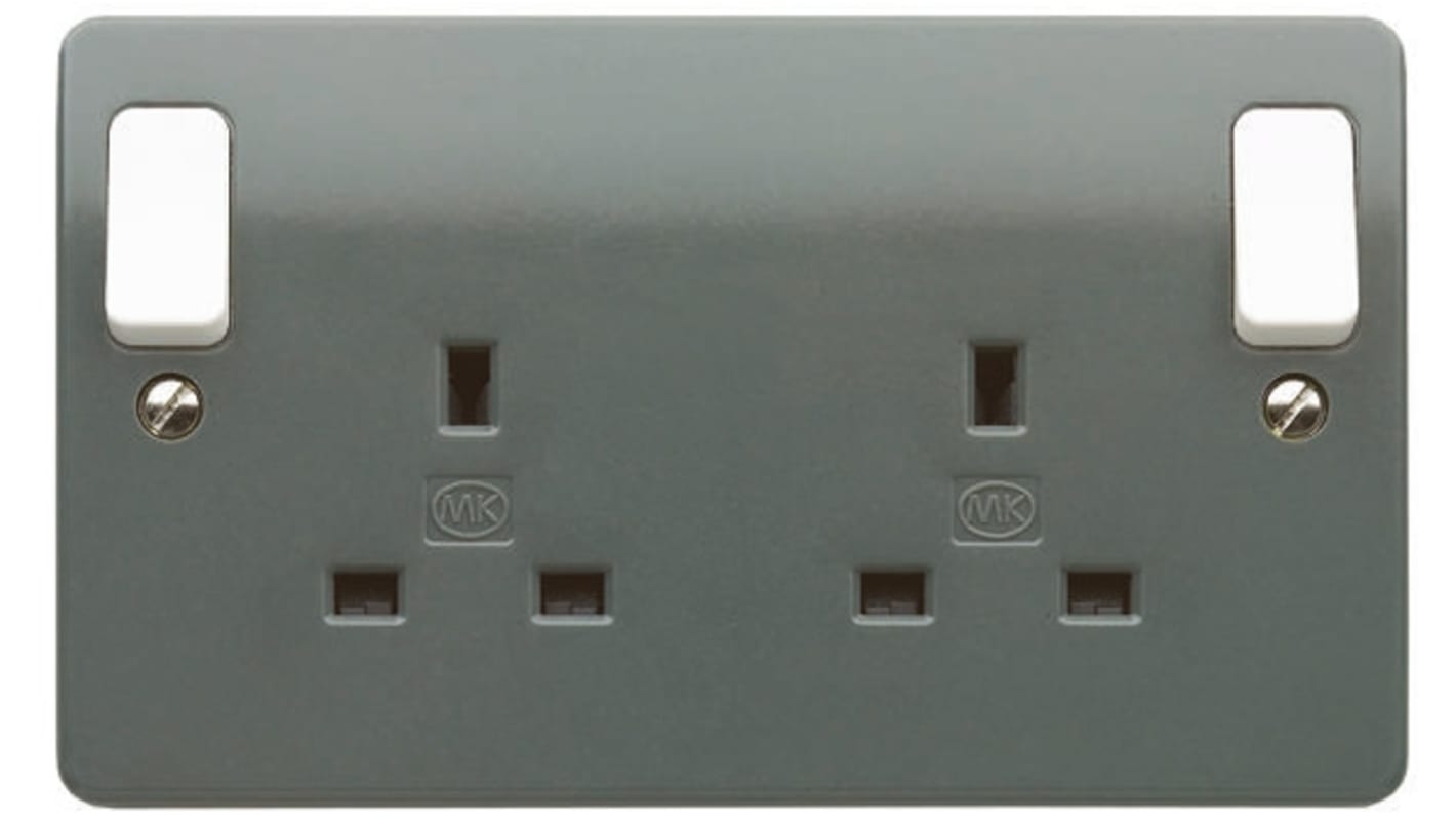 K2746 GRA MK Electric Grey 2 Gang Plug Socket, 13A, Type G British