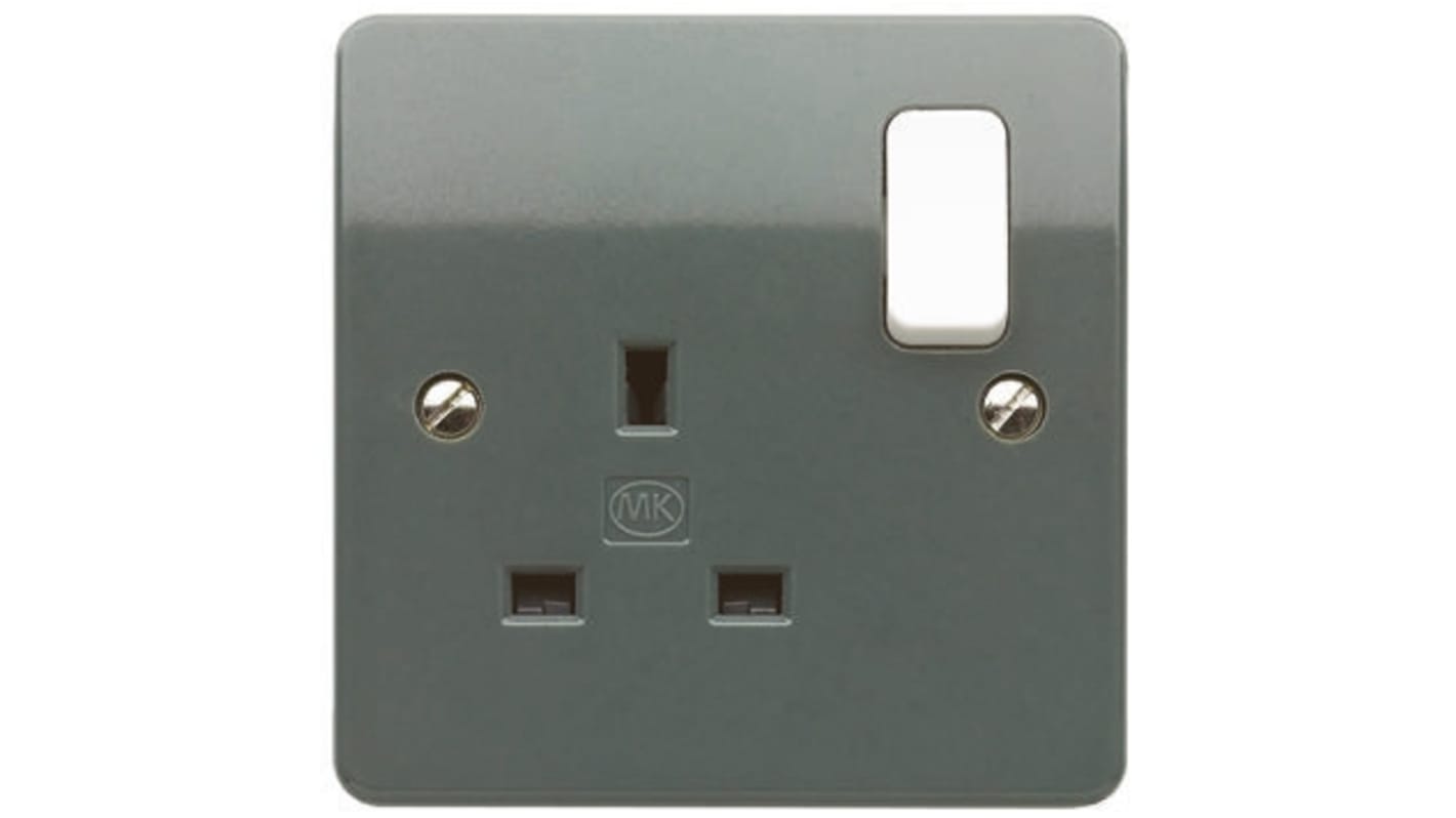 MK Electric Grey 1 Gang Plug Socket, 13A, Type G - British, Indoor Use