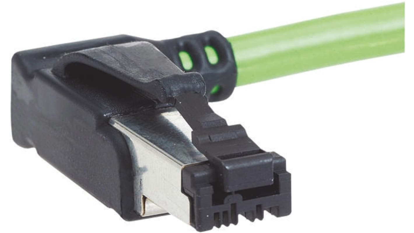 HARTING Cat5 Right Angle Male RJ45 to Unterminated Ethernet Cable, U/FTP, Green PVC Sheath, 2m