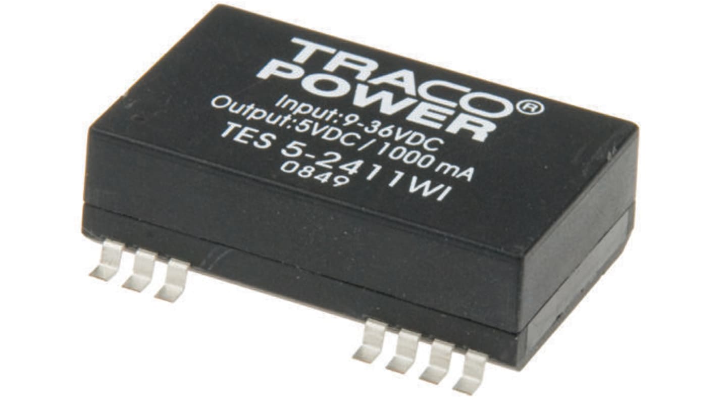 TRACOPOWER TES 5WI DC-DC Converter, ±5V dc/ ±500mA Output, 9 → 36 V dc Input, 5W, Surface Mount, +71°C Max Temp