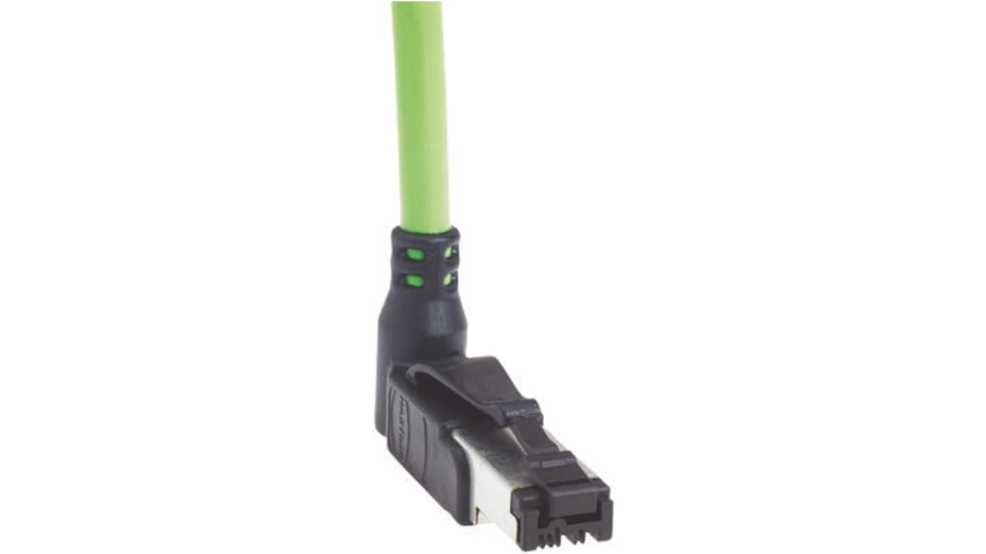 HARTING Cat5 Right Angle Male RJ45 to Unterminated Ethernet Cable, U/FTP, Green PVC Sheath, 0.5m