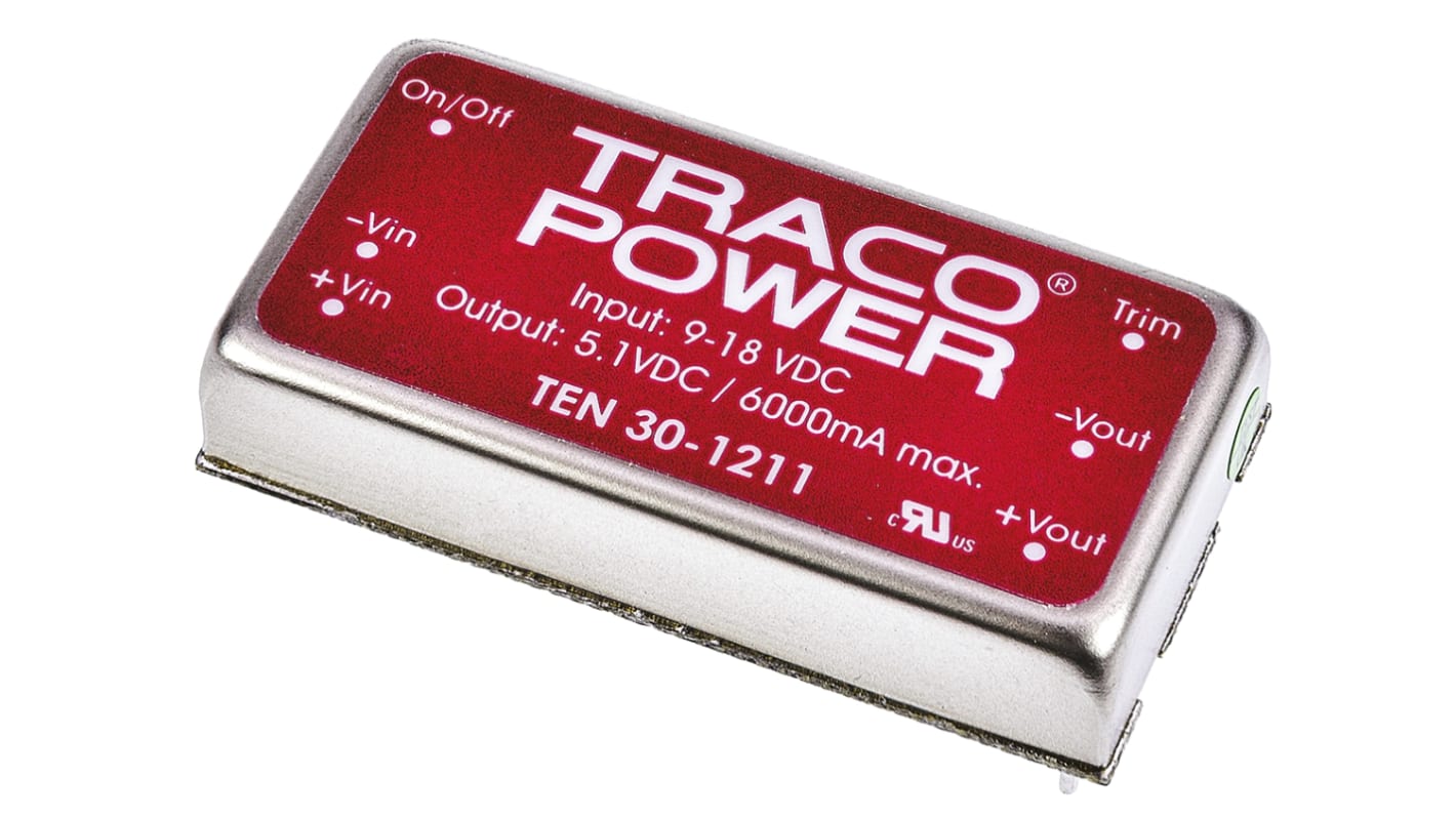 TRACOPOWER TEN 30 DC-DC Converter, 12V dc/ 25A Output, 36 → 75 V dc Input, 30W, Through Hole, +85°C Max Temp