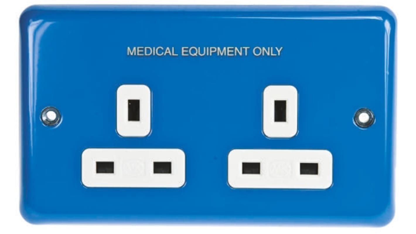 MK Electric Blue 2 Gang Plug Socket, 13A, Type G - British, Indoor Use