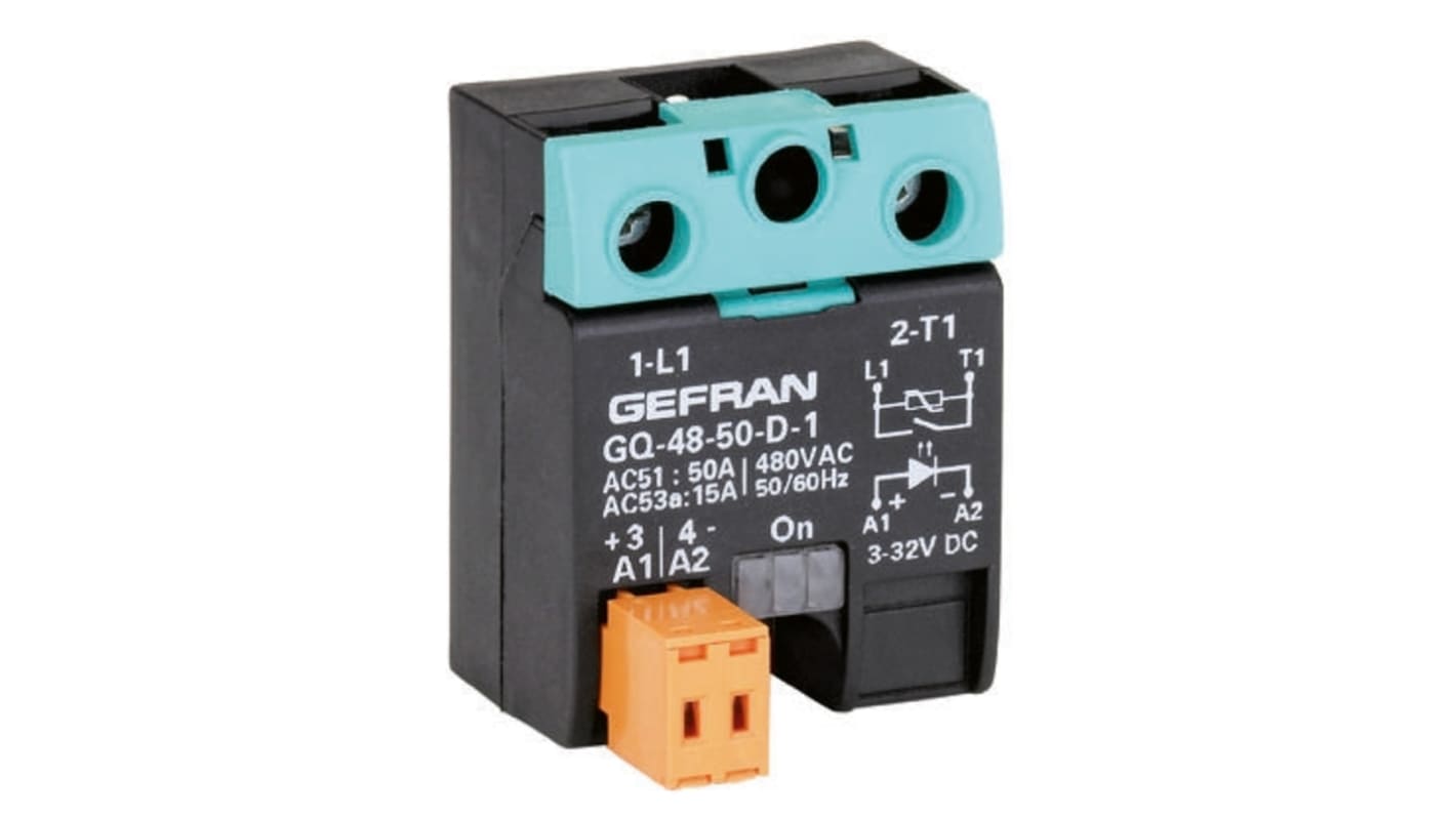 Relé de estado sólido Gefran GQ, control 3 → 32 V dc, carga 48 → 480V ac, 25 A máx., montaje en PCB