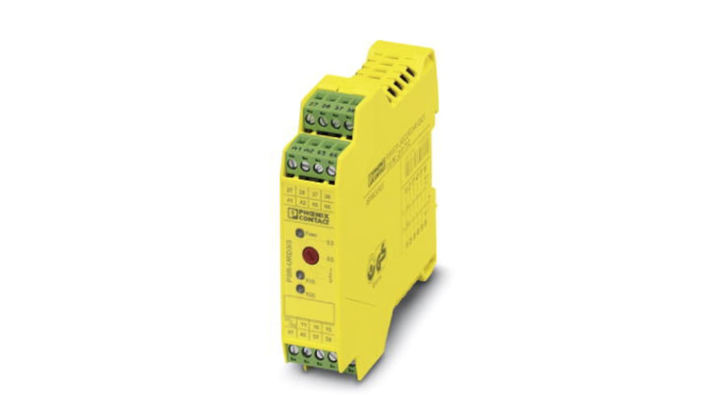 Relé de seguridad Phoenix Contact PSR-SPP-24DC/URD3/4X1/2X2/3 de 1 canal, para Módulo de expansión, 24V dc, cat. seg.