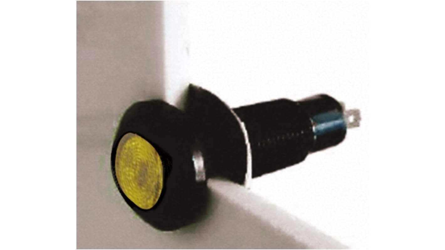 Marl Yellow Panel Mount Indicator, 12 → 28V, 8.1mm Mounting Hole Size, Solder Tab Termination, IP67