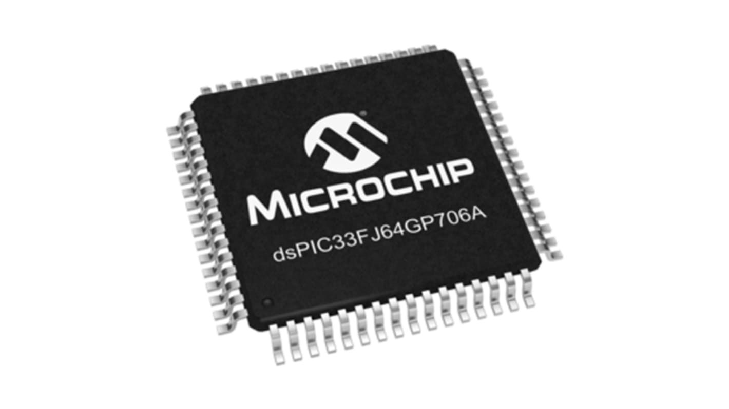 Microchip Digitaler Signalprozessor 16bit 40MIPS 16 KB 64 KB Flash TQFP 64-Pin 18 x 10/12 Bit ADC 2 0 2 0 1 2 0USB