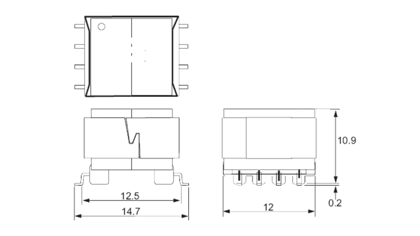 OEP Surface Mount Pulse Transformer 1:1:1 Turns Ratio, 3mH Prim. Inductance, 0.65Ω Prim. Resistance