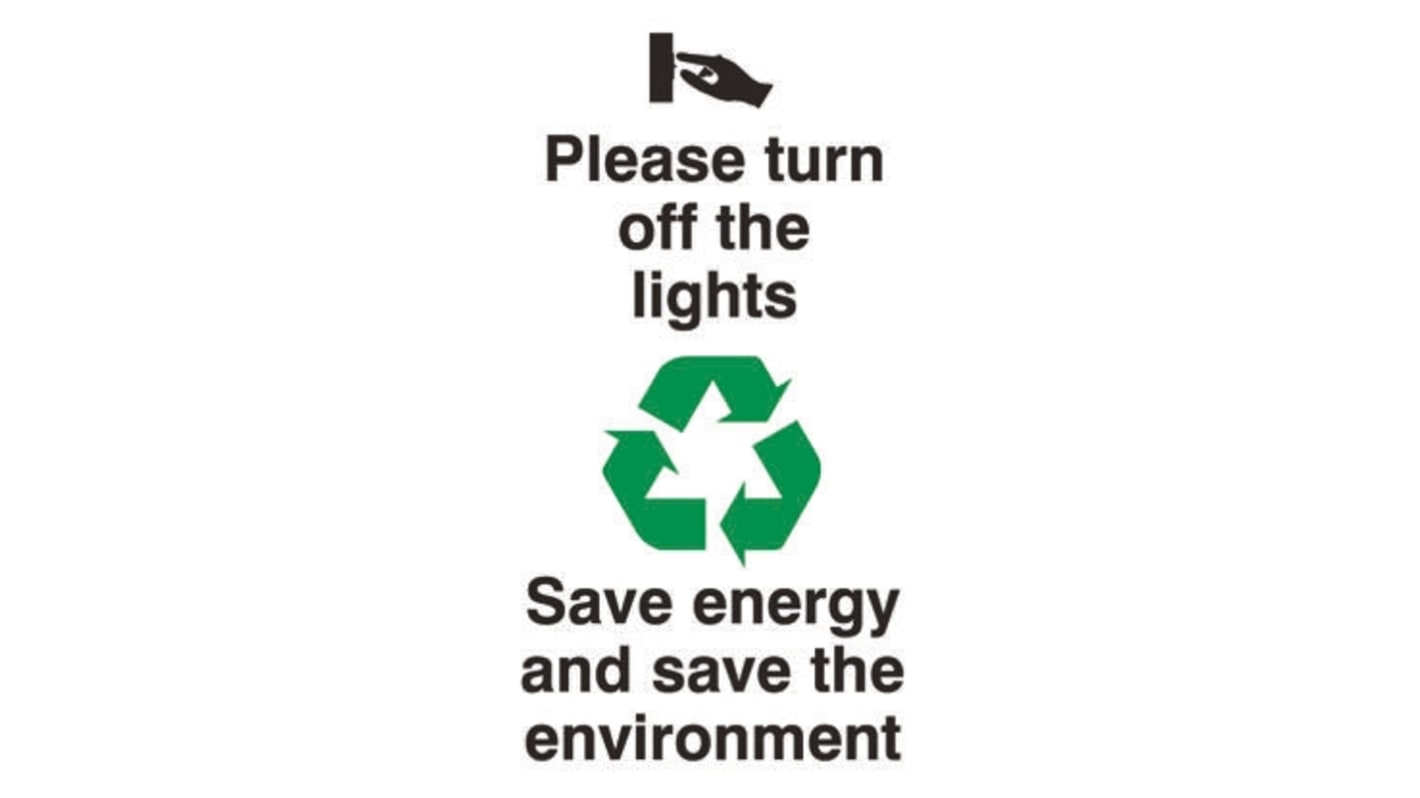 Povinná značka, Plast, Černá/zelená/bílá, text Please Turn Off The Lights, Save Energy And Save The Environment