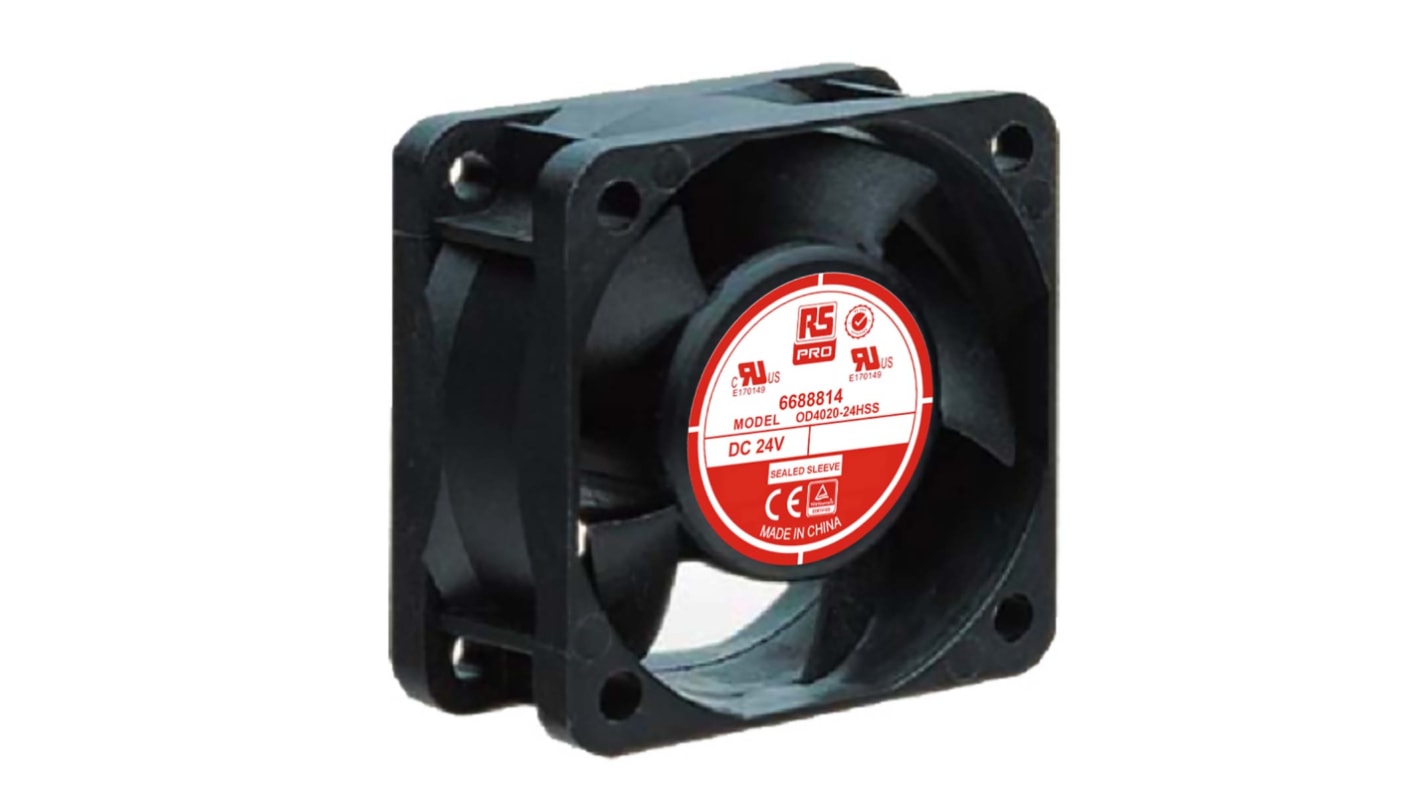 RS PRO Axial Fan, 24 V dc, DC Operation, 15.3m³/h, 1.7W, 90mA Max, 40 x 40 x 20mm