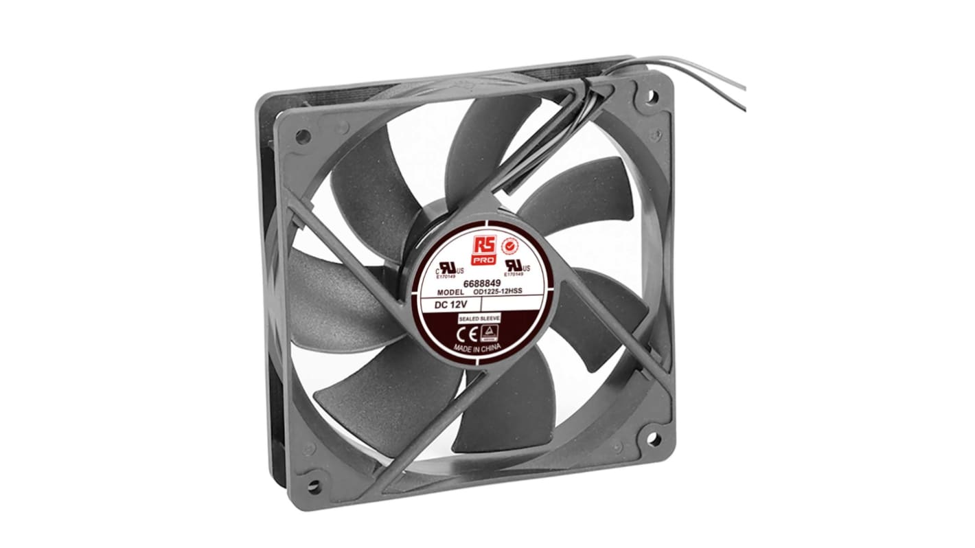 Ventilador Axial RS PRO de 120 x 120 x 25mm, 12 V dc, 5.3W, 2200rpm, caudal 144.4m³/h, 39dB