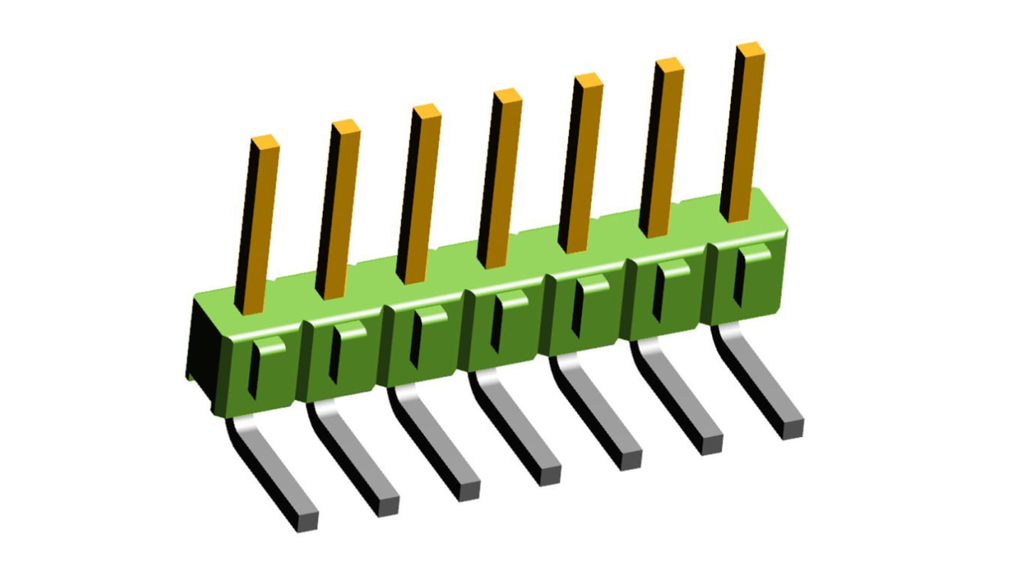 TE Connectivity AMPMODU MOD II Series Right Angle Through Hole Pin Header, 7 Contact(s), 2.54mm Pitch, 1 Row(s),