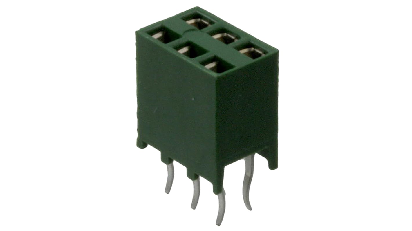 TE Connectivity AMPMODU HV100 Series Straight Through Hole Mount PCB Socket, 6-Contact, 2-Row, 2.54mm Pitch, Solder
