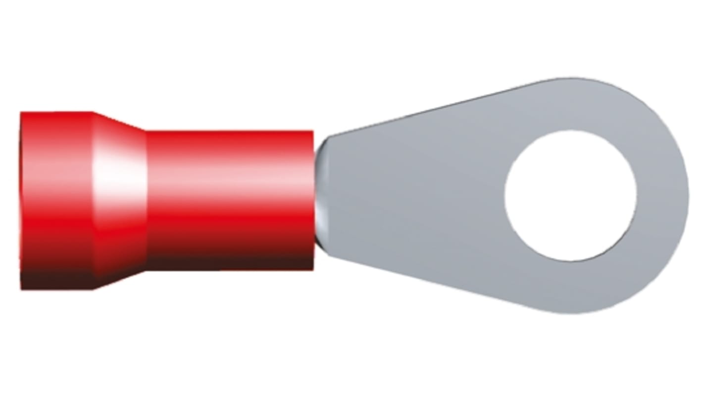 TE Connectivity, PLASTI-GRIP Insulated Ring Terminal, M8 Stud Size, 6.6mm² to 10.5mm² Wire Size, Red