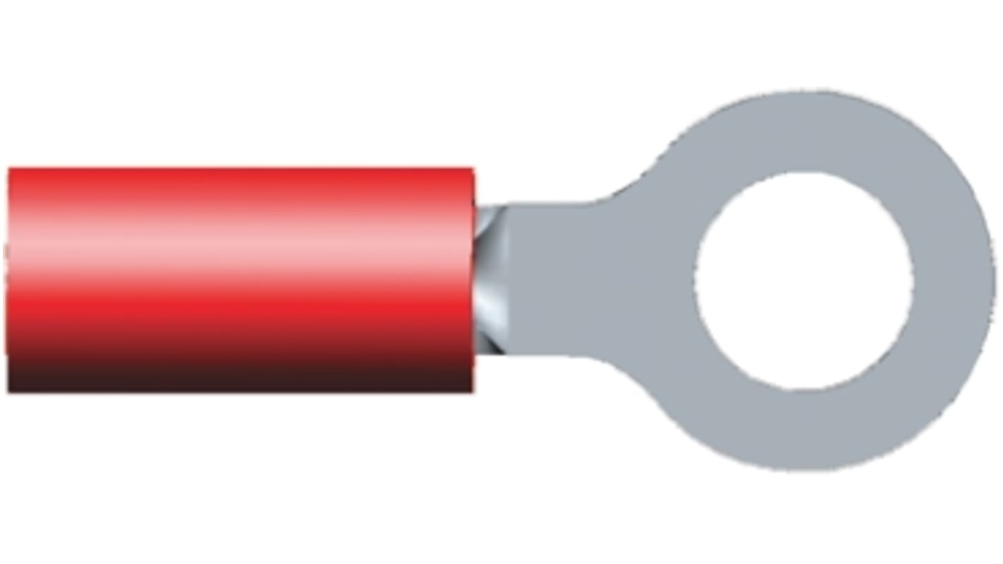 TE Connectivity, PIDG Insulated Ring Terminal, M5 Stud Size, 0.3mm² to 1.4mm² Wire Size, Red