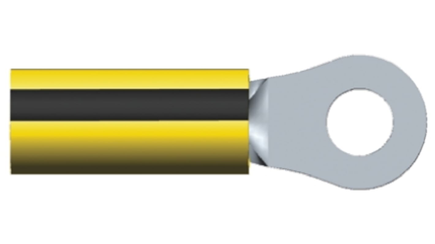 TE Connectivity, PIDG Insulated Ring Terminal, M4 Stud Size, 1mm² to 2.6mm² Wire Size, Black, Yellow