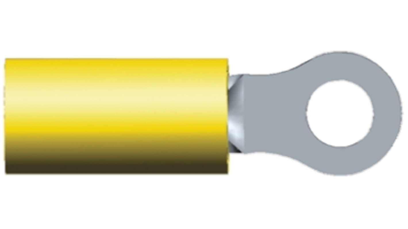 TE Connectivity, PIDG Insulated Ring Terminal, M4 Stud Size, 2.6mm² to 6.6mm² Wire Size, Yellow