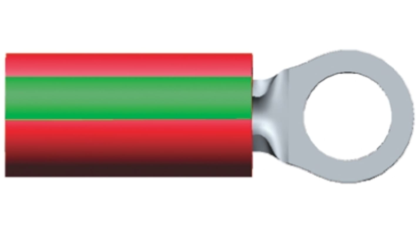 TE Connectivity, PIDG Insulated Ring Terminal, M3.5 Stud Size, 0.26mm² to 1.65mm² Wire Size, Green, Red