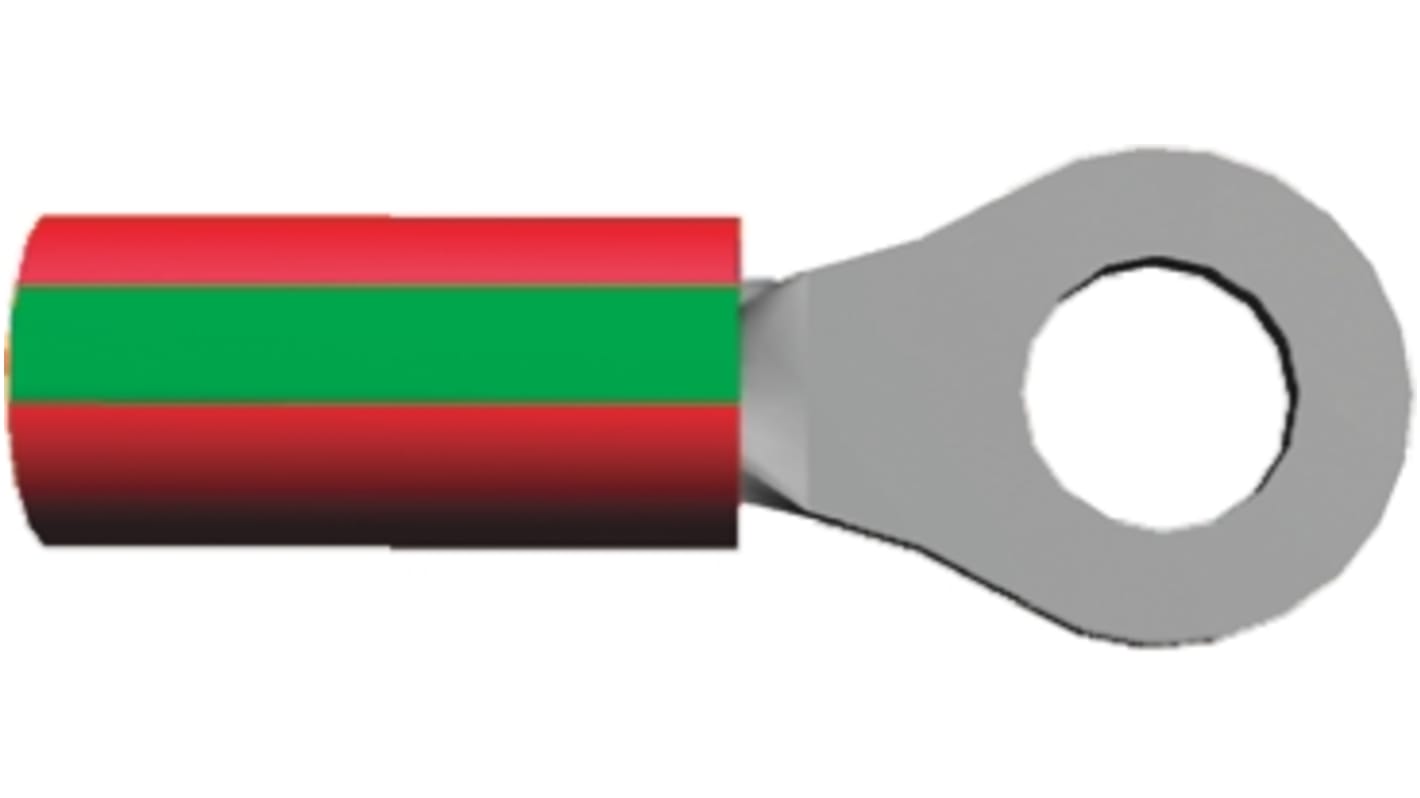 TE Connectivity, PIDG Insulated Ring Terminal, M4 Stud Size, 0.26mm² to 1.65mm² Wire Size, Red