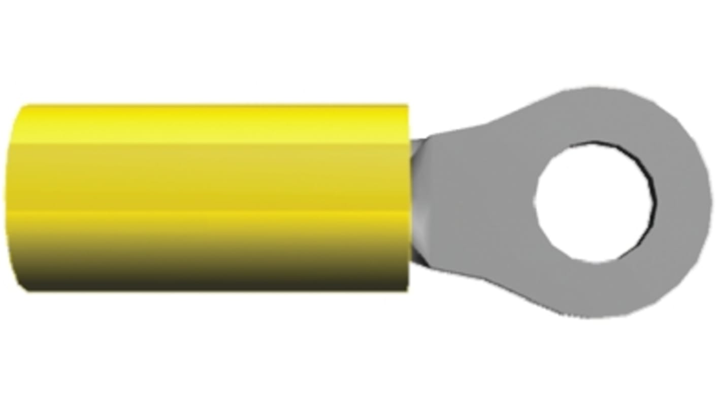 TE Connectivity, PIDG Insulated Ring Terminal, M4 Stud Size, 2.6mm² to 6.6mm² Wire Size, Yellow