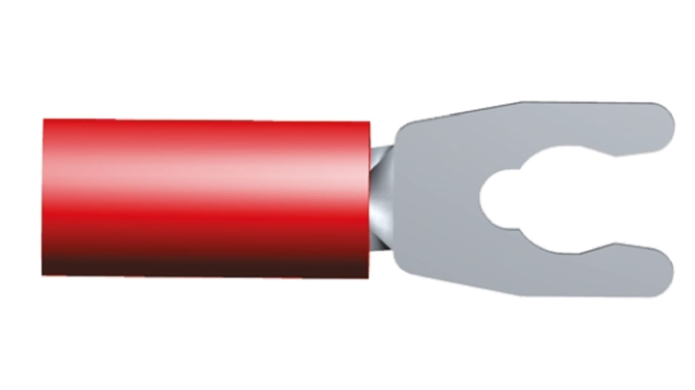 TE Connectivity PIDG Rot Isoliert Gabelkabelschuh B. 6.35mm Nylon, min. 0.26mm², max. 1.65mm² 22AWG 16AWG, Nicht