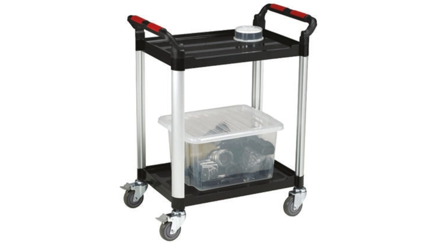 RS PRO 2 Shelf Aluminium Trolley Trolley, 630 x 424mm, 100kg Load