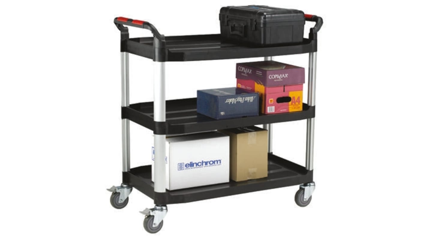 RS PRO 3 Shelf Thermoplastic Trolley Trolley, 866 x 500mm, 200kg Load | RS