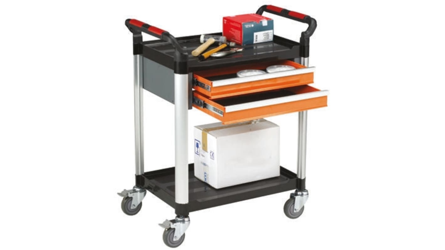 RS PRO Trolley mit 2 Ebenen, Aluminium Rahmen, 630 x 424mm, max. 100kg, 940mm