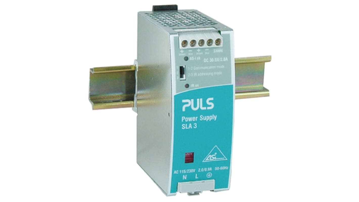 PULS DIN-sín tápellátás, BE: 100 → 120V ac, 1 kimenet, 30.5V dc, 2.8A, 85W