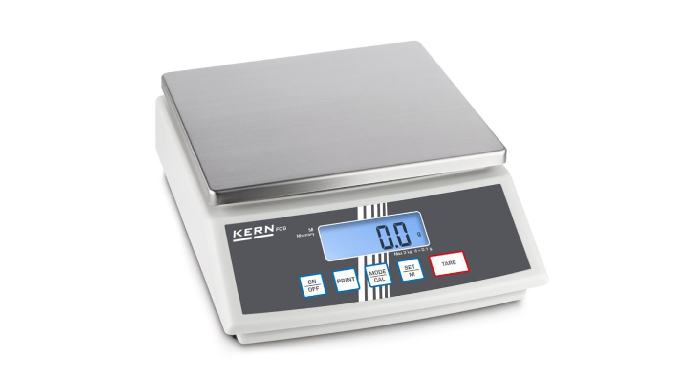 Kern FCB 3K0.1 Bench Weighing Scale, 3kg Weight Capacity, With RS Calibration